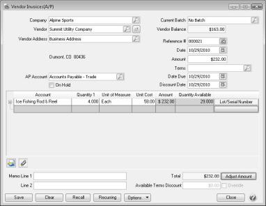 centerpoint accounting enter a vendor invoice with quantities and invoice quantity