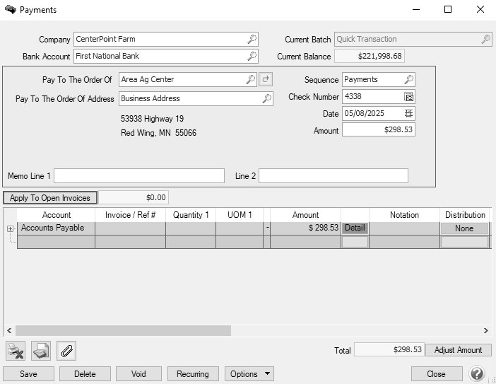 CenterPoint® Accounting for Agriculture - Edit an Accounts Payable ...