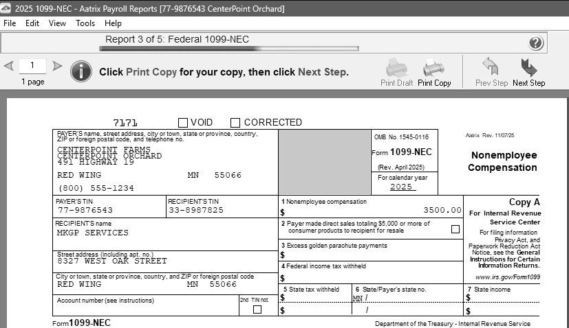 CenterPoint Payroll - 1099 Forms - Prepare and Print and/or eFile