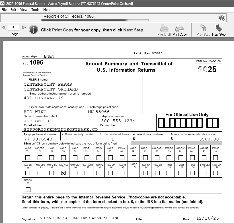 CenterPoint Payroll - 1099 Forms - Prepare and Print and/or eFile