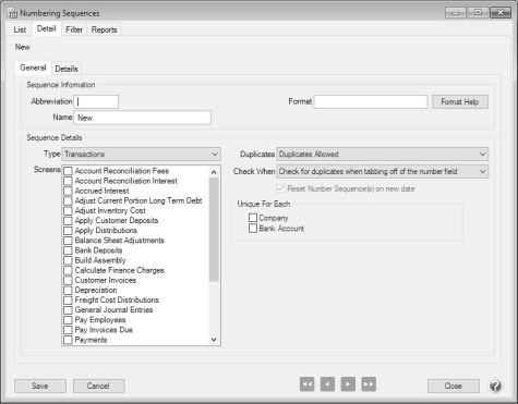 CenterPoint® Depreciation - Numbering Sequences