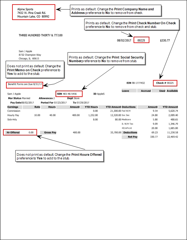 CenterPoint Payroll Printing Payroll Checks Preference Check Type